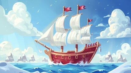 Illustration of a funny boat in a maritime style. Element design for boats.