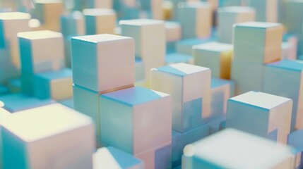 White cubes with perspective effect, 3D illustration