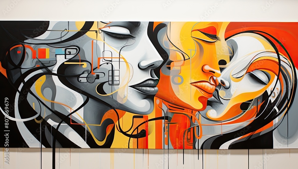 Poster abstract intricacy: portrait with fragmented and overlapping geometric elements