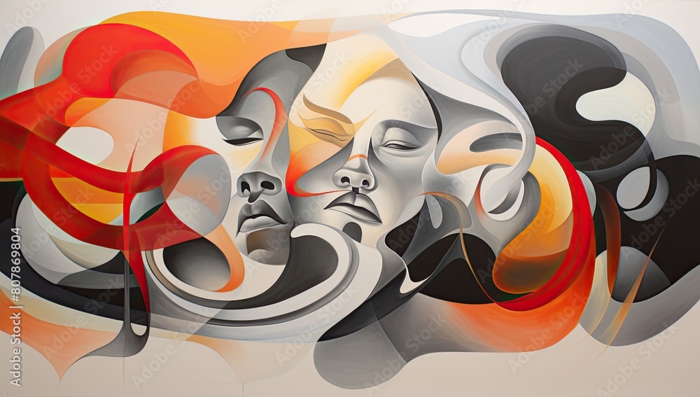 Poster abstract intricacy: portrait with fragmented and overlapping geometric elements