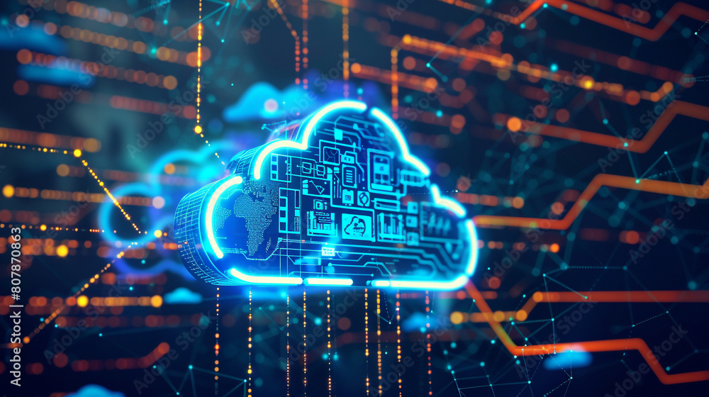 Poster digital cloud computing technology concept. ai.