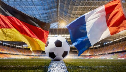 Naklejka premium German flag france flag with football in a stadium for the European Championship
