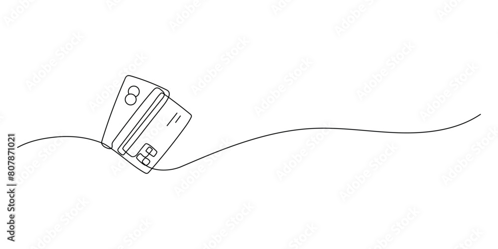 Wall mural Bank credit card continuous line drawing on white background. Minimal design of the banking sphere Vector illustration