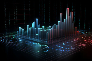financial graph on dark background, 3d rendering abstract background
