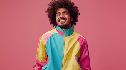 Young adult black man in bold hipster clothes posing front of the camera, African-American male model studio shot, background with copy space, diversity and different beauty concept AI generated imag