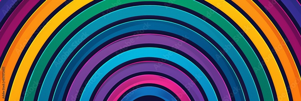 Poster A vibrant background featuring a rainbow positioned centrally, surrounded by an array of colors in a symmetrical pattern