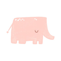Hand drawn pink elephant elements. Isolated illustration with animals.  Childish watercolor illustration