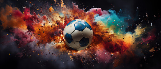 Vibrant Soccer Ball with Colorful Explosive Background