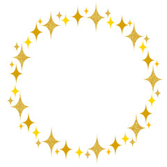 キラキラ　円形フレーム　素材　金色　丸　飾り　枠　飾り罫　見出し　囲み　タイトル　抽象的　高級感　おしゃれ　リース　白背景　透過