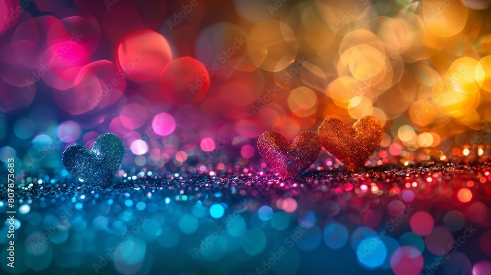 Aufkleber colorful bokeh background featuring hearts in vivid hues, creating a festive and vibrant atmosphere