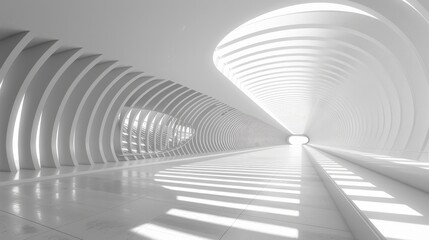 A white tunnel with bright light shining through it, creating a striking visual effect