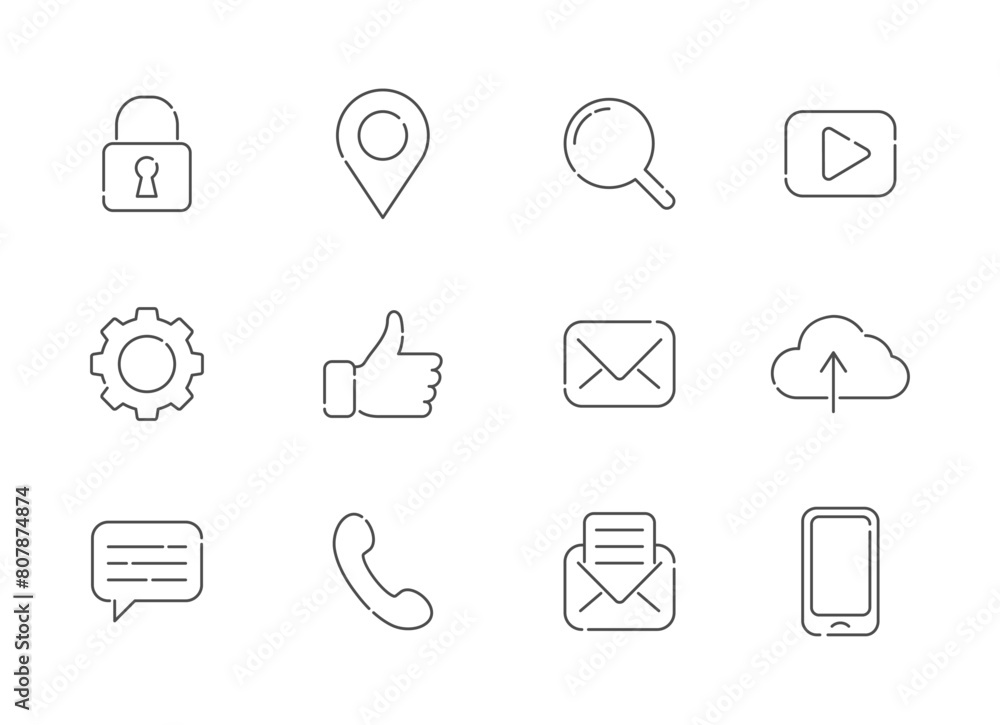 Poster set of icons for website - in thin separated line