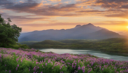 Obraz premium wonderful nature landscape with flowers, magical season