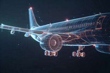 Experience a mesmerizing wireframe visualization against a radiant translucent backdrop, featuring an intricate plane design in a captivating and futuristic concept.