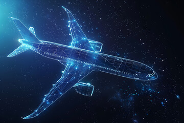 Experience a mesmerizing wireframe visualization against a radiant translucent backdrop, featuring an intricate plane design in a captivating and futuristic concept.