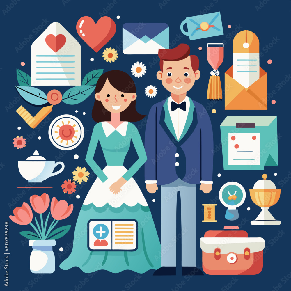 Poster design a [wedding invitation suite] including save-the-dates, invitations, and rsvp cards, with elem