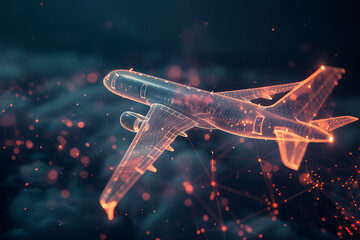 Obraz premium Experience a mesmerizing wireframe visualization against a radiant translucent backdrop, featuring an intricate plane design in a captivating and futuristic concept.