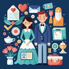 Design a [wedding invitation suite] including save-the-dates, invitations, and RSVP cards, with elements that can be tailored to different themes.