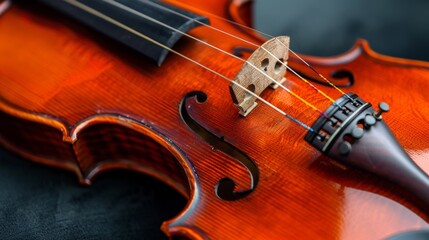 A close up of a violin with the bow resting on it, AI