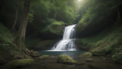Fototapeta na wymiar A secluded waterfall hidden in the forest