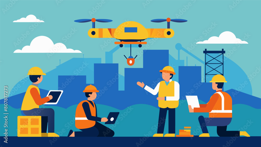 Poster the drone captures workers on break taking a moment to rest and recharge before continuing their har