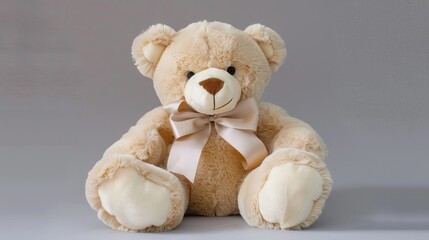 A plush teddy bear with a big, fluffy bow around its neck, a classic gift for a child. 