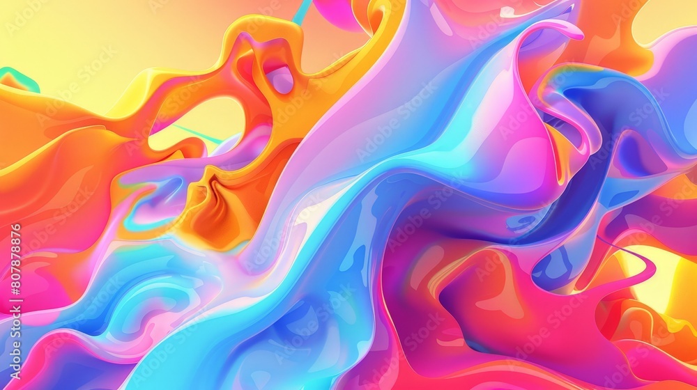 Poster Various vibrant liquids mixing in an abstract and colorful display, creating swirling patterns and blending together