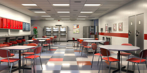 Employee Break Room Floor: Showing break room tables, chairs, lockers, and facilities for employees to take breaks and store personal items.