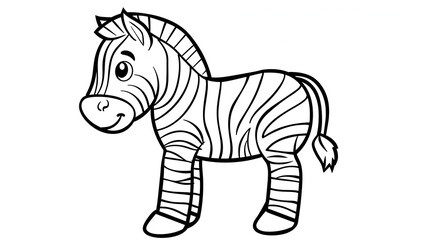 lineart black & white cartoon clean simple outline of a funny chubby zebra coloring book for kids