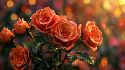 Valentines Day Orange Roses Romantic 3d Flowers
