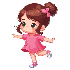Little girl in pink shirt dancing cartoon character vector