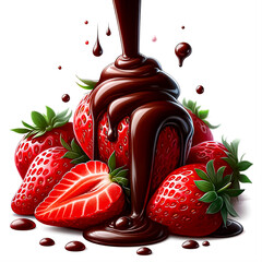 Chocolate Sauce with Fruit - Chocolate sauce drizzled over colorful fruits like strawberries or bananas, emphasizing contrast and vibrancy.