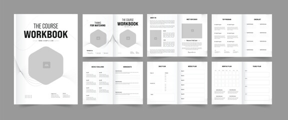 Course workbook layout template also daily planner brochure design.