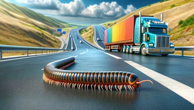 This image symbolizes life's journey, with the road as our path and the millipede representing challenges that require courage and resilience.