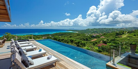 Obraz premium Luxurious Oceanfront Villa with Infinity Pool and Panoramic Sea View, Exclusive Travel Destination