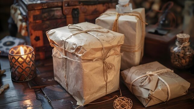 Mystical Wrapped Packages with Protective Barriers Guarding Fragile Items