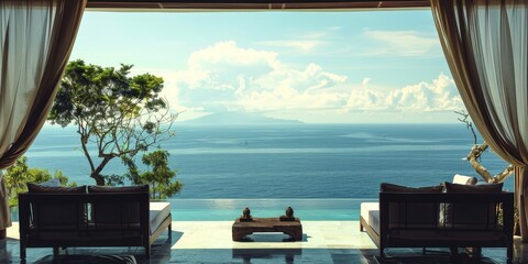 Elegant Sea View from Open Living Area of Luxury Villa, Tranquil Vacation Home