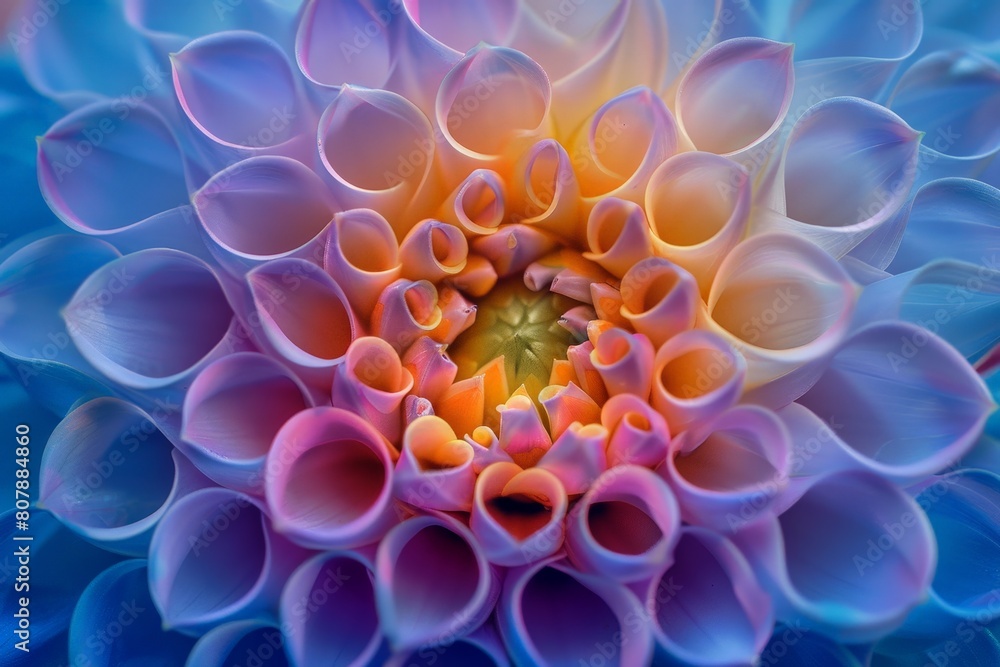 Aufkleber a detailed close-up view of a vibrant blue and orange flower showcasing intricate patterns and color