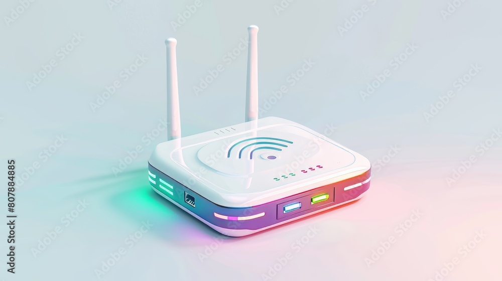 Poster the modern mockup depicts a wireless router for network connection and internet access with antennas