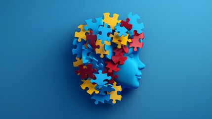 Children's heads with autism awareness puzzle pieces