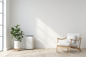 air cleaner air purifier a living room air purifier cleans the air realistic concept 3D render white wall room