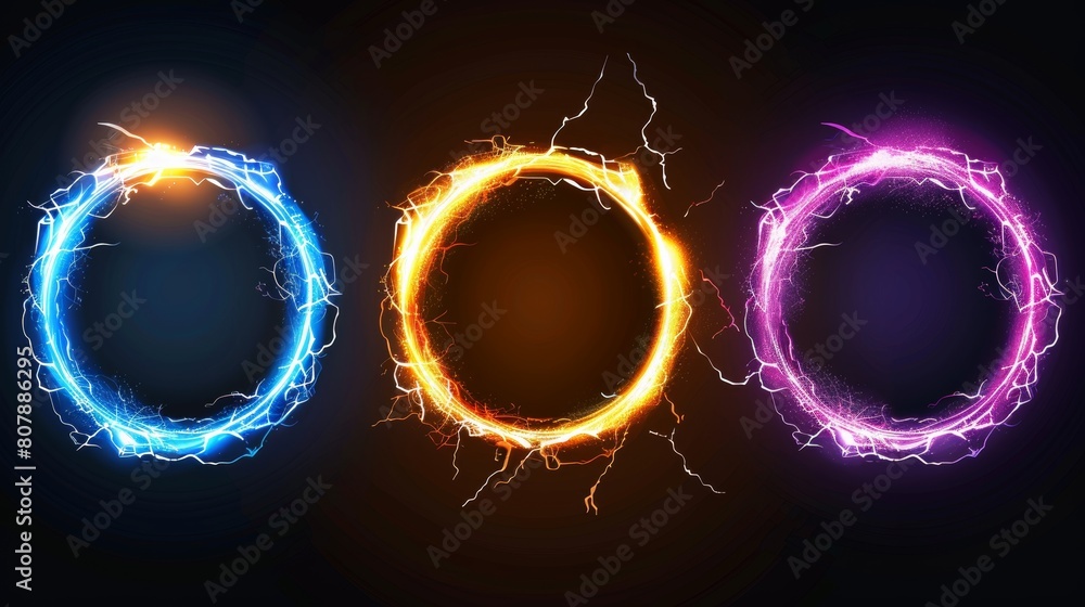 Poster lighting ring with color glow effect. illuminated neon round frames. modern realistic digital portal