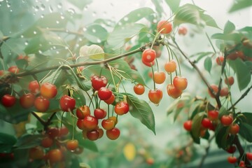 cherry with twigs in the rain