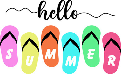 Hello Summer Design with Pink, Yellow, Orange, Blue, Green, and Red Flip Flops © Morgan Pressnell