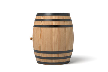 Obraz premium Wooden barrel angled on white background
