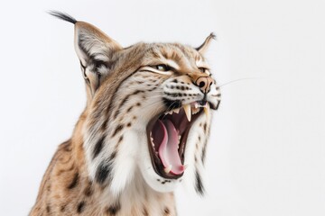 Obraz premium lynx demonstrates its growling on a white background