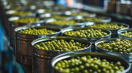 Production of canned peas at the factory.