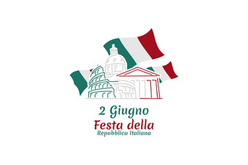 2 giugno, Festa della Repubblica (Translation: June 2, Republic Day). Happy Republic day of Italy Suitable for greeting card, poster and banner.
