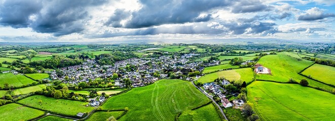 Panorama of Abbotskerswell Village from a drone, Newton Abbot, Devon, England