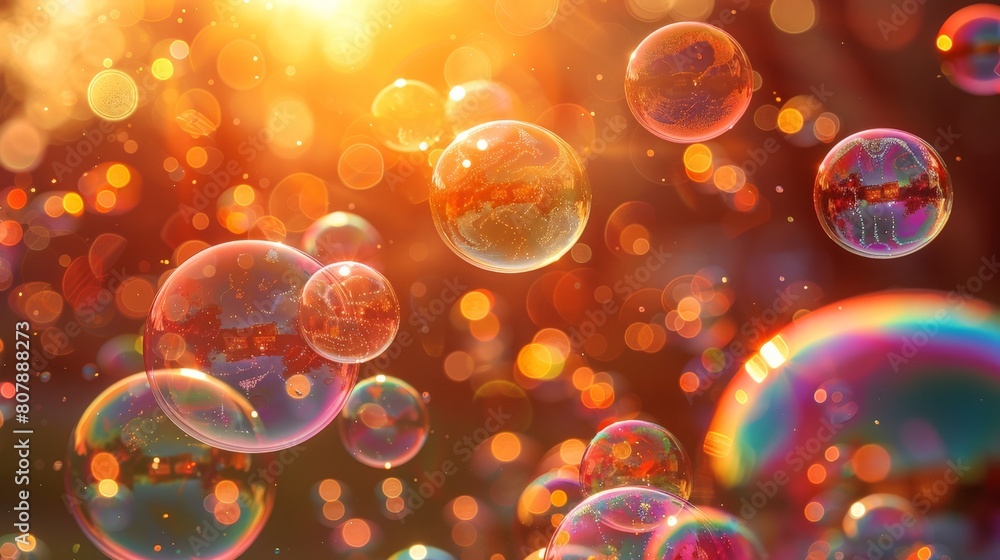 Aufkleber Soap bubbles float in the air, creating a mesmerizing visual display in this stock footage